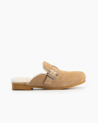 Buckle-Decor-Nubuck-Leather--Fuzzy-Lambswool-Warm-Flat-Slippers-Mules