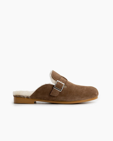 Buckle-Decor-Nubuck-Leather--Fuzzy-Lambswool-Warm-Flat-Slippers-Mules