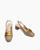 Metal-Buckle-Square-Toe-Ankle-Strap-Chunky-Mid-Heel-Pumps-Suede-Slingback