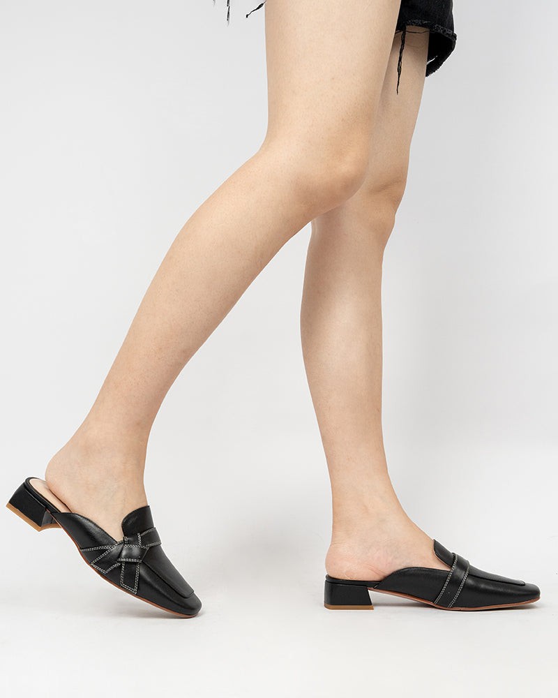 Bow-Decor-Comfortable-Backless-Flat-Leather-Mules
