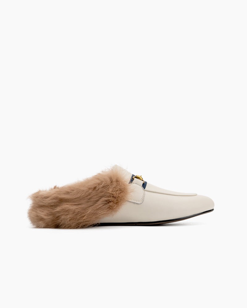 Horsebit-Classic-Metal-Buckle-Fur-Backless-Leather-Slip-On-flat-Mules