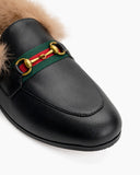 Horsebit-Comfortable-Slip-on-Closed-Toe-Slides-Fur-Flat-Leather-Loafers