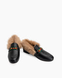 Horsebit-Comfortable-Slip-on-Closed-Toe-Slides-Fur-Flat-Leather-Loafers