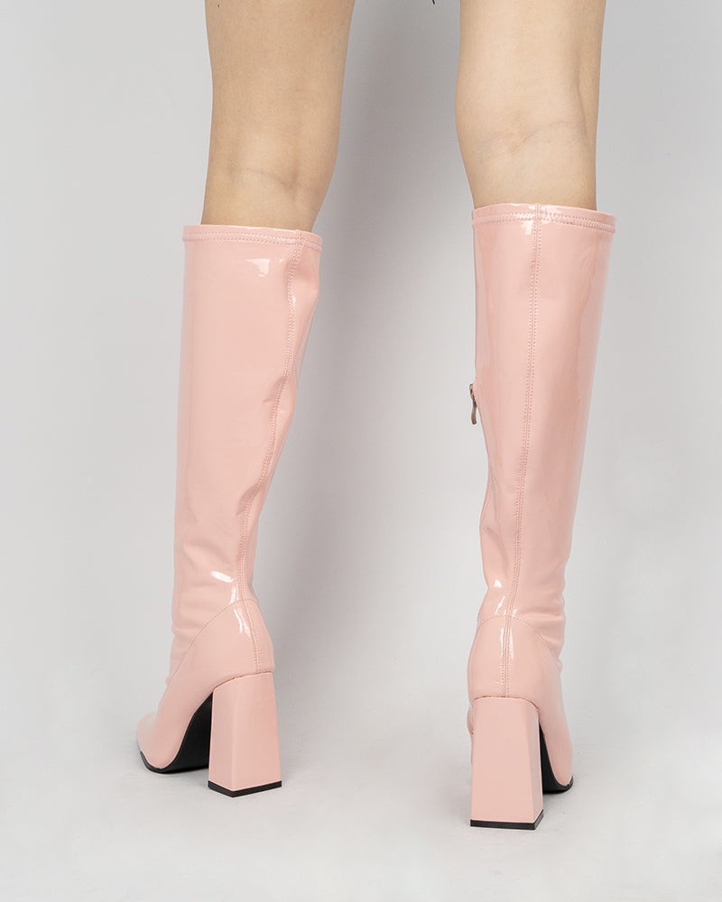 Square Toe Side Zip Chunky Heeled Knee-High Boots