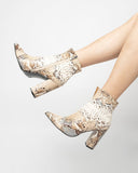 Snake Print Chunky Block Mid Heels Ankle Boots