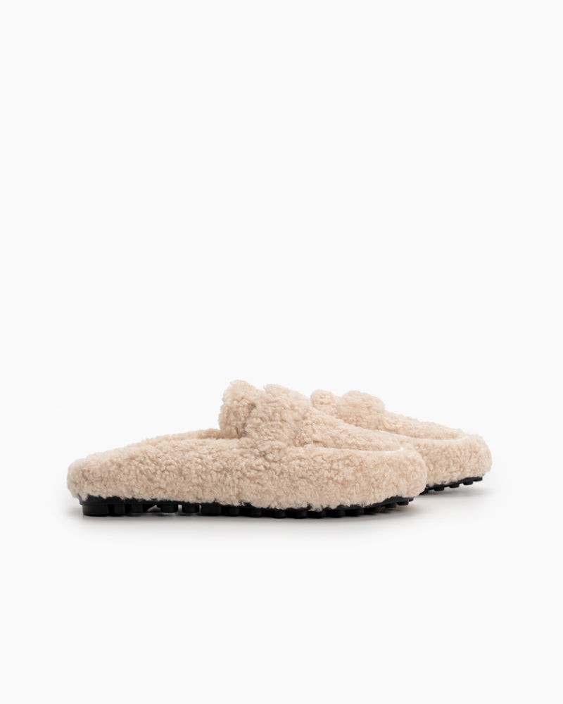 Solid Color Lambswool Warm Comfy Flat Mules