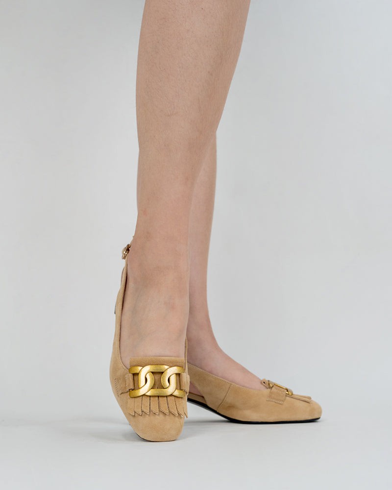 Metal-Buckle-Square-Toe-Ankle-Strap-Chunky-Mid-Heel-Pumps-Suede-Slingback