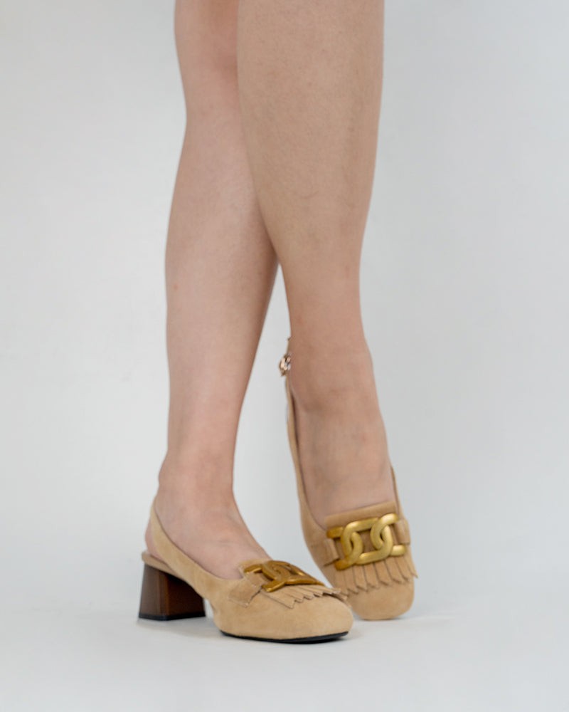 Metal-Buckle-Square-Toe-Ankle-Strap-Chunky-Mid-Heel-Pumps-Suede-Slingback