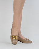 Metal-Buckle-Square-Toe-Ankle-Strap-Chunky-Mid-Heel-Pumps-Suede-Slingback