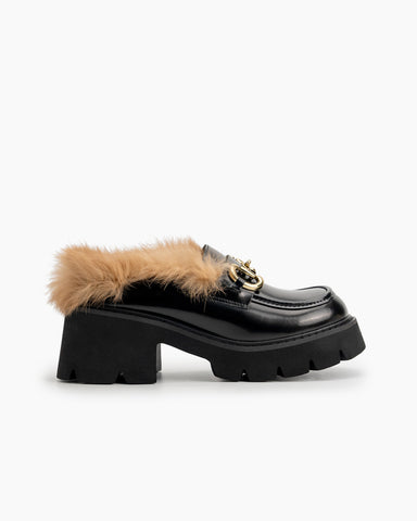 black-Horsebit-Classic-Metal-Buckle-Fur-Backless-Leather-Slip-On-Slides-Platform-Chunky-Mules