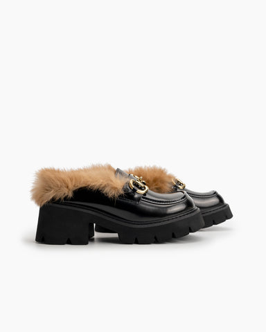 black-Horsebit-Classic-Metal-Buckle-Fur-Backless-Leather-Slip-On-Slides-Platform-Chunky-Mules