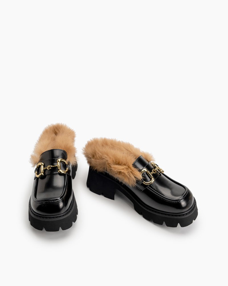 black-Horsebit-Classic-Metal-Buckle-Fur-Backless-Leather-Slip-On-Slides-Platform-Chunky-Mules