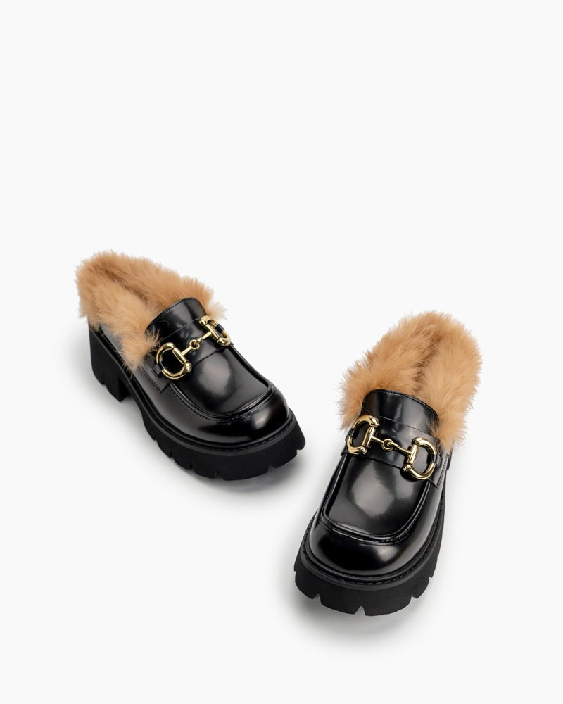 black-Horsebit-Classic-Metal-Buckle-Fur-Backless-Leather-Slip-On-Slides-Platform-Chunky-Mules