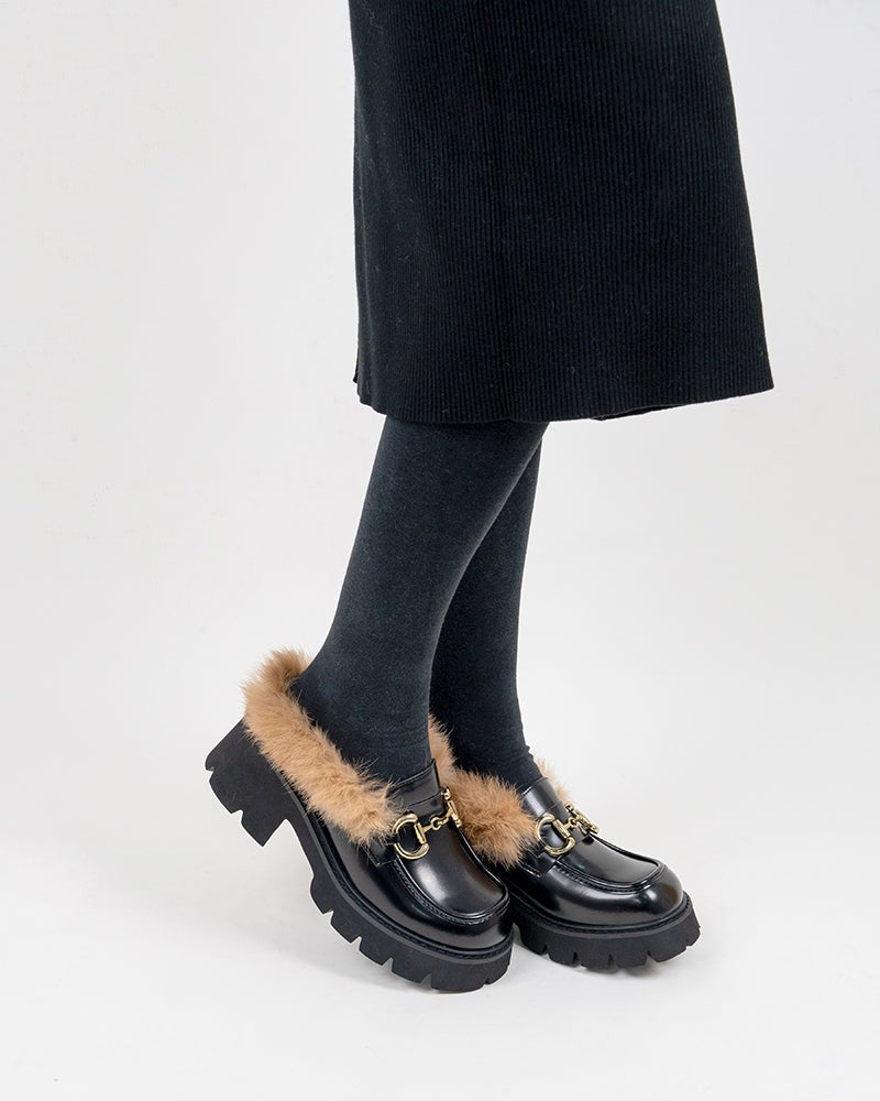 black-Horsebit-Classic-Metal-Buckle-Fur-Backless-Leather-Slip-On-Slides-Platform-Chunky-Mules