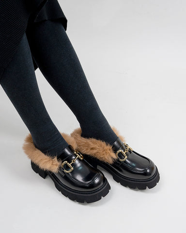 black-Horsebit-Classic-Metal-Buckle-Fur-Backless-Leather-Slip-On-Slides-Platform-Chunky-Mules