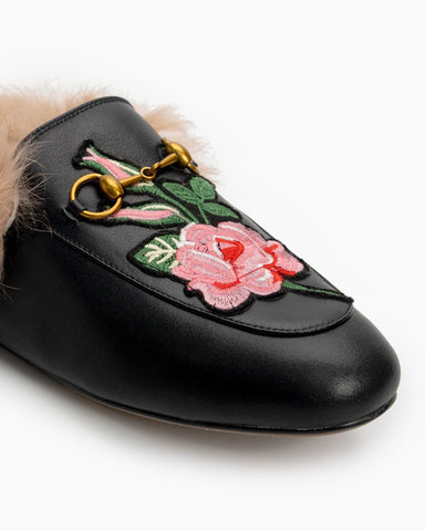 horsebit-flat-Rose-Embroidery-Classic-Buckle-Fur-Mules