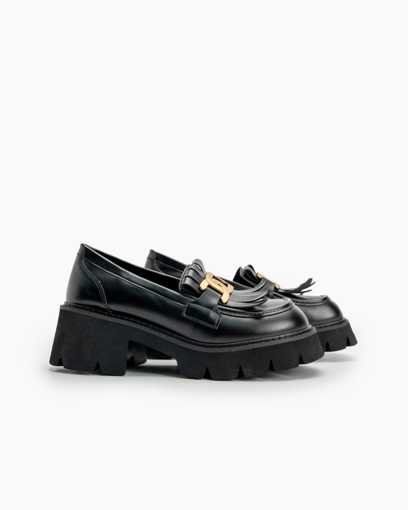 Black-Chain-Comfort-Chunky-Heel-Slip-On-Round-Toe-Loafers