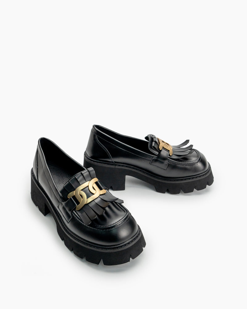 Black-Chain-Comfort-Chunky-Heel-Slip-On-Round-Toe-Loafers