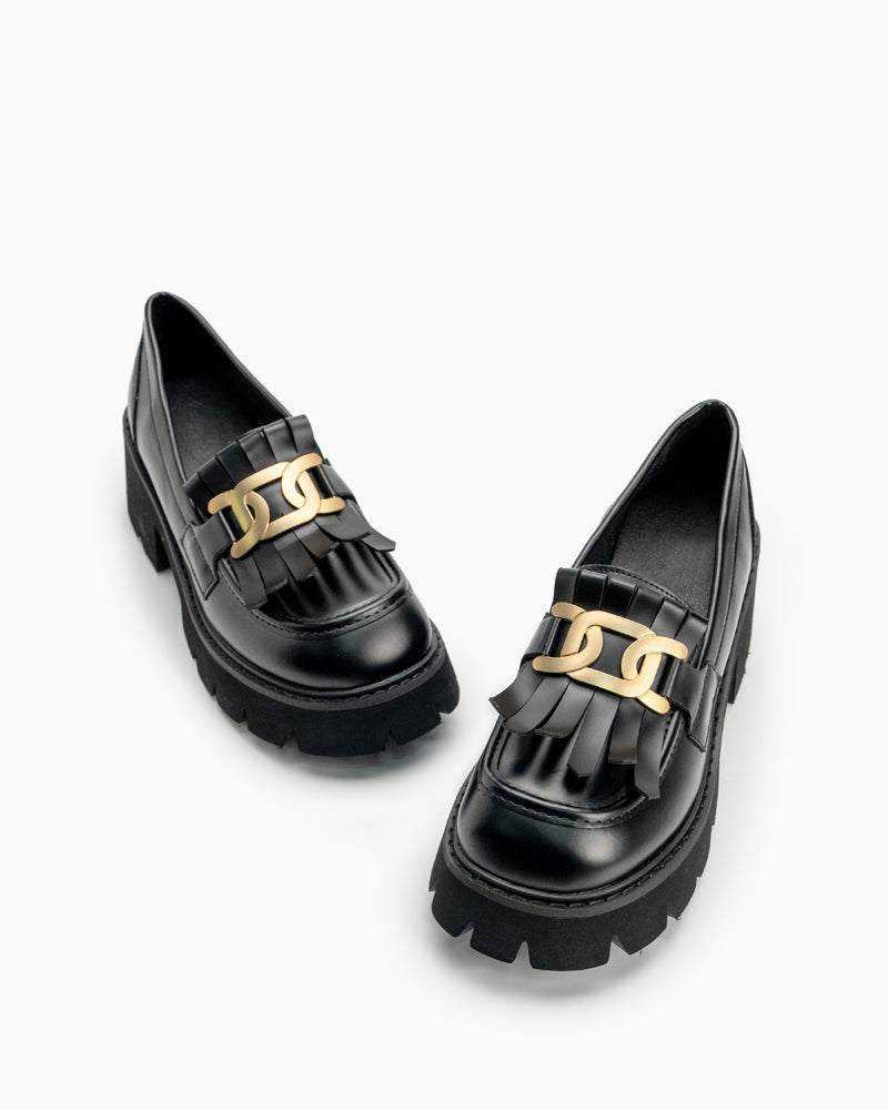 Black-Chain-Comfort-Chunky-Heel-Slip-On-Round-Toe-Loafers