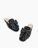 Sequins Bowknot Rhinestone Slip On Backless Mules