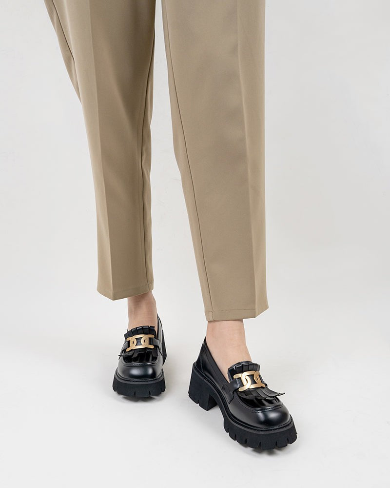 Black-Chain-Comfort-Chunky-Heel-Slip-On-Round-Toe-Loafers