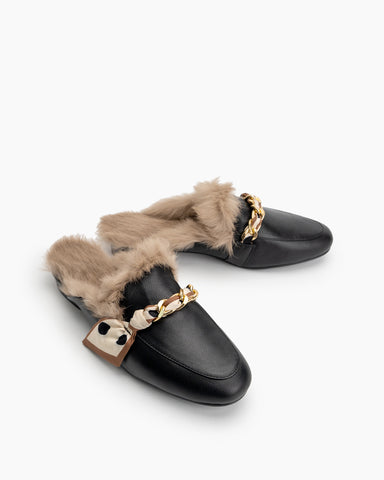Ribbon-Decor-Flat-Fur-Comfortable-Slippers-Mules