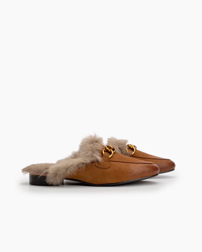 Chain-Decor-Comfy-Fur-Slip-On-Leather-Slippers-Mules