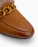 Chain-Decor-Comfy-Fur-Slip-On-Leather-Slippers-Mules