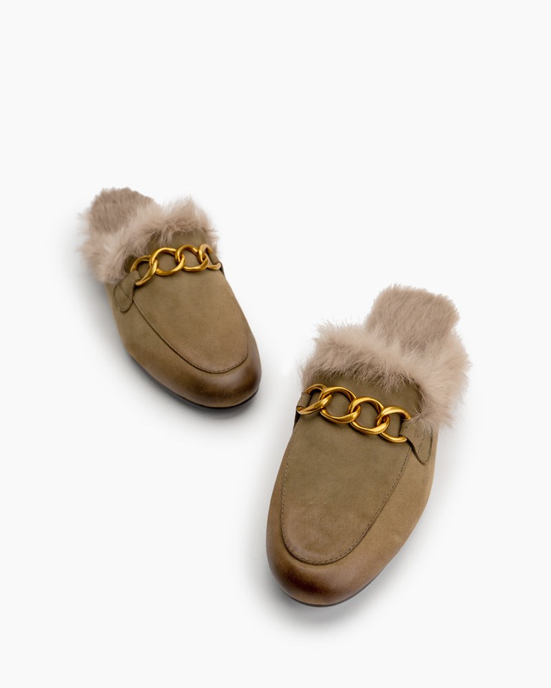 Chain-Decor-Comfy-Fur-Slip-On-Leather-Slippers-Mules