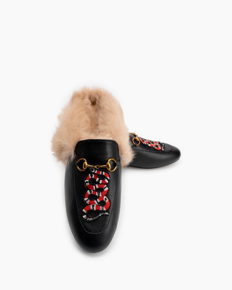 Horsebit-Casual-Buckle-Furry-Embroidery-Flat-Mules-Slippers