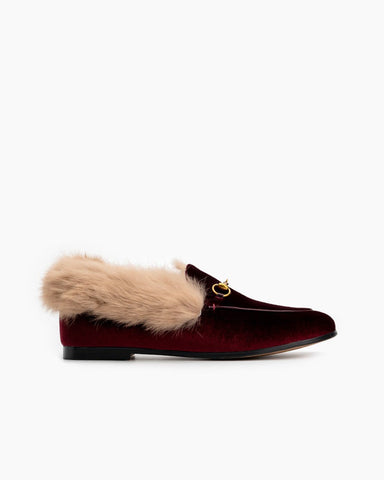 Classic-Horsebit-Velvet-Fur-Flat-Loafers