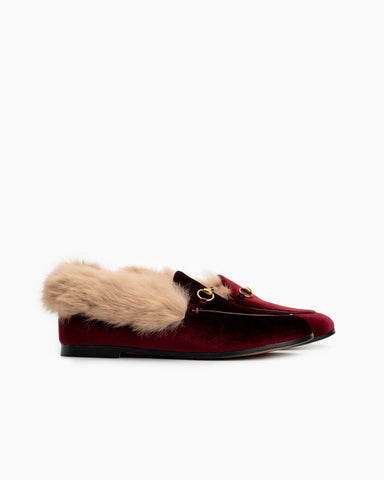 Classic-Horsebit-Velvet-Fur-Flat-Loafers