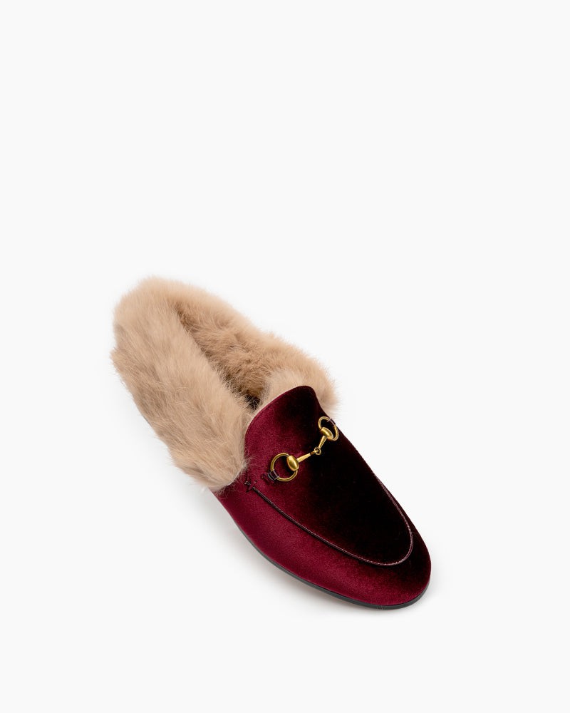Classic-Horsebit-Velvet-Fur-Flat-Loafers