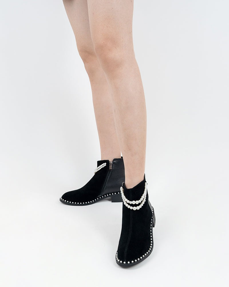 Pearls-Chain-Round-Toe-Chunky-Heel-Ankle-Boots-suede