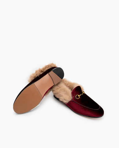 Classic-Horsebit-Velvet-Fur-Flat-Loafers