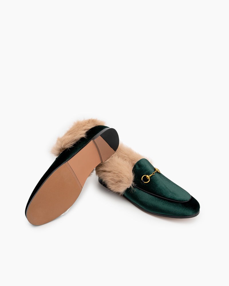 Classic-Horsebit-Velvet-Fur-Flat-Loafers