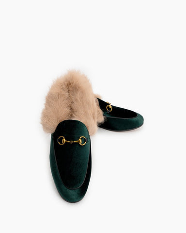 Classic-Horsebit-Velvet-Fur-Flat-Loafers