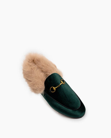 Classic-Horsebit-Velvet-Fur-Flat-Loafers