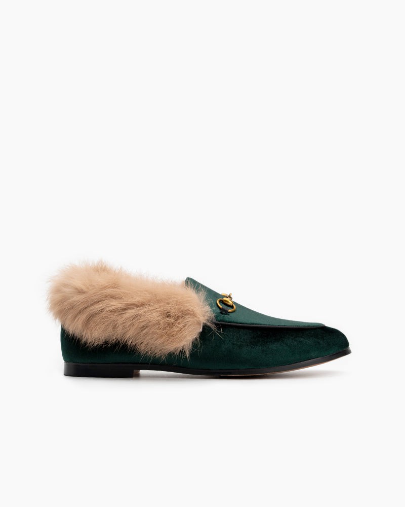 Classic Horsebit Velvet Fur Flat Loafers LarosaStyle