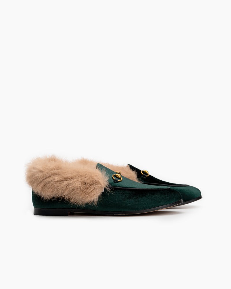 Classic-Horsebit-Velvet-Fur-Flat-Loafers