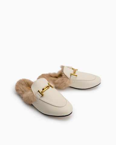 Chain-Closed-Toe-Fur-Backless-Slip-on-Slides-Flat-Leather-Mules