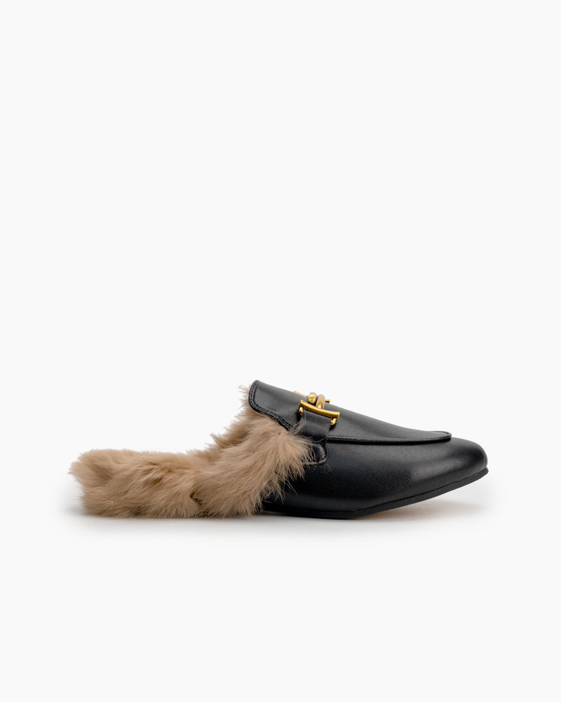 Chain-Closed-Toe-Fur-Backless-Slip-on-Slides-Flat-Leather-Mules