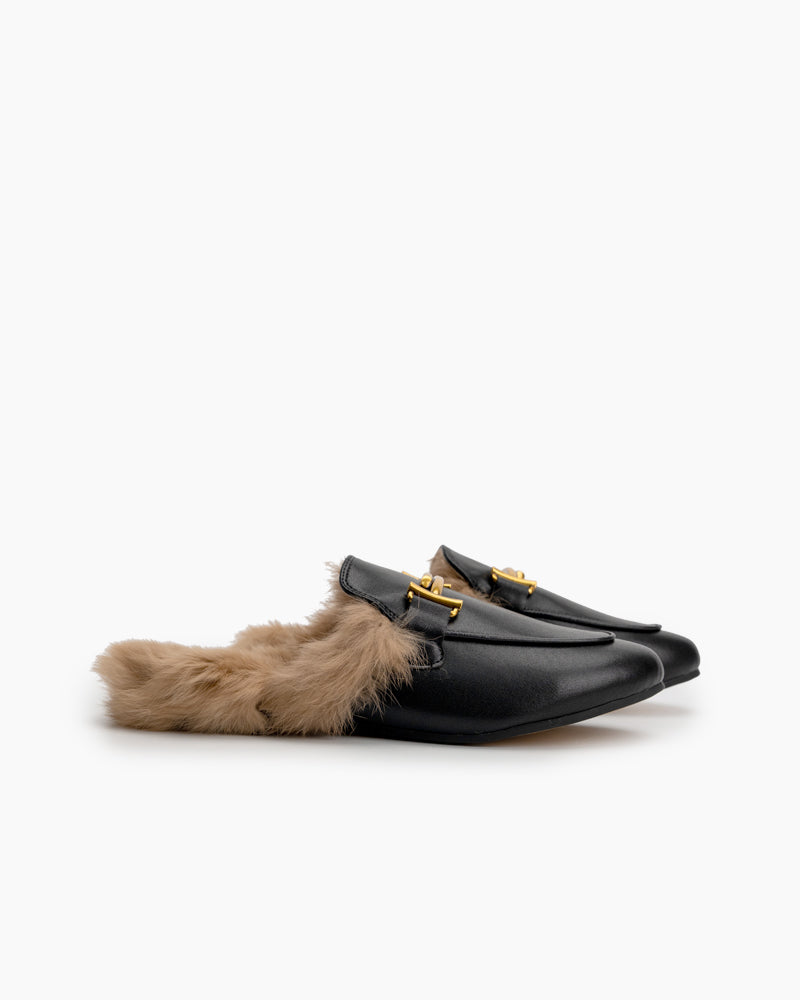 Chain-Closed-Toe-Fur-Backless-Slip-on-Slides-Flat-Leather-Mules
