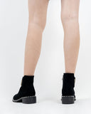 Suede Pearls Chain Round Toe Chunky Heel Ankle Boots