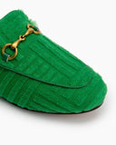 Horsebit-Classic-Metal-Buckle-Green-Lambswool-Slip-On-Backless-flat-Mules