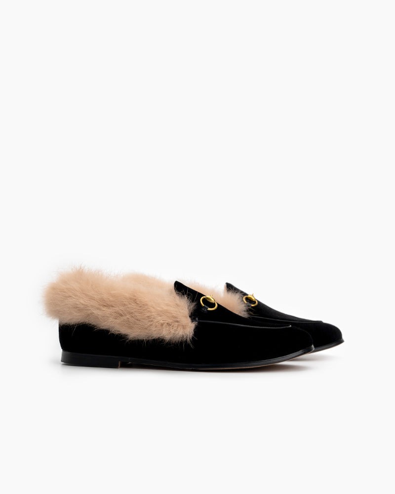 Classic-Horsebit-Velvet-Fur-Flat-Loafers