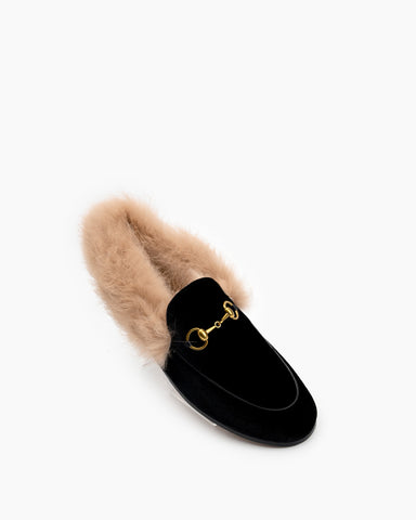 Classic-Horsebit-Velvet-Fur-Flat-Loafers