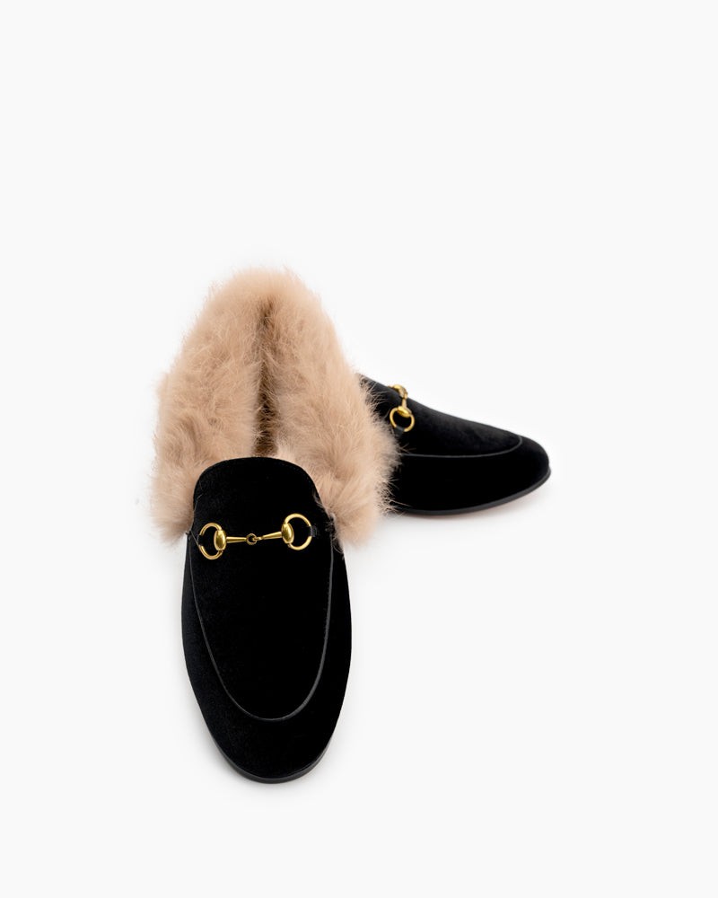 Classic-Horsebit-Velvet-Fur-Flat-Loafers
