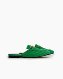 Horsebit-Classic-Metal-Buckle-Green-Lambswool-Slip-On-Backless-flat-Mules