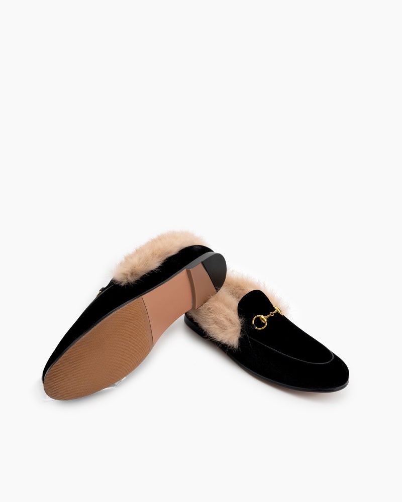 Classic-Horsebit-Velvet-Fur-Flat-Loafers